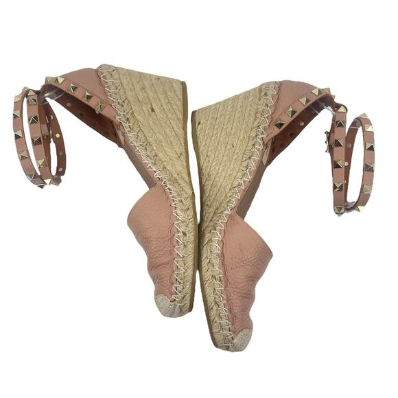 Valentino Garavani Rockstud Double Leather Wedge Espadrille Pink Size 39 - Picture 6 of 12